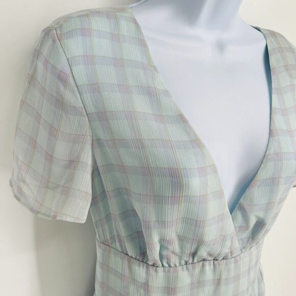 Emporio Armani Check Print Chiffon Dress US Size 2 Midi Length Blue - Picture 5 of 14